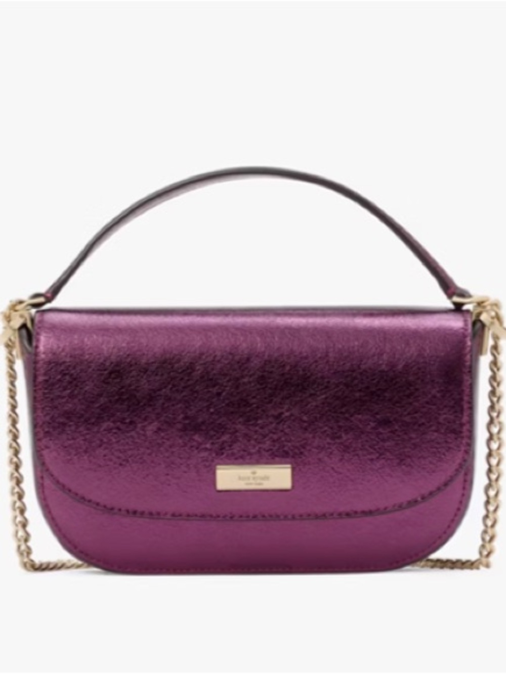 ✨NWT✨ Kate Spade Krista Metallic Leather Chain Flap Crossbody Bag in Dark Raspbe